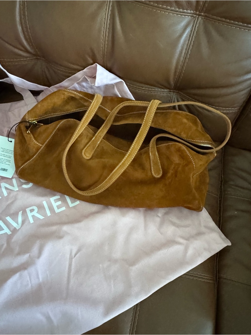 Brand New Mansur Gavriel Suede Leather Top-Handle Bowler bag in Cognac - Picture 4 of 5